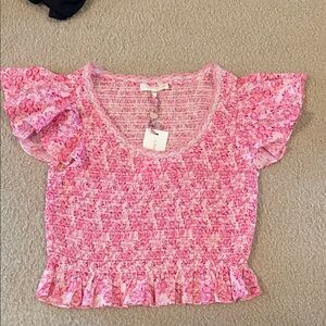 LoveShackFancy Pink Ruffle Sleeve Blouse